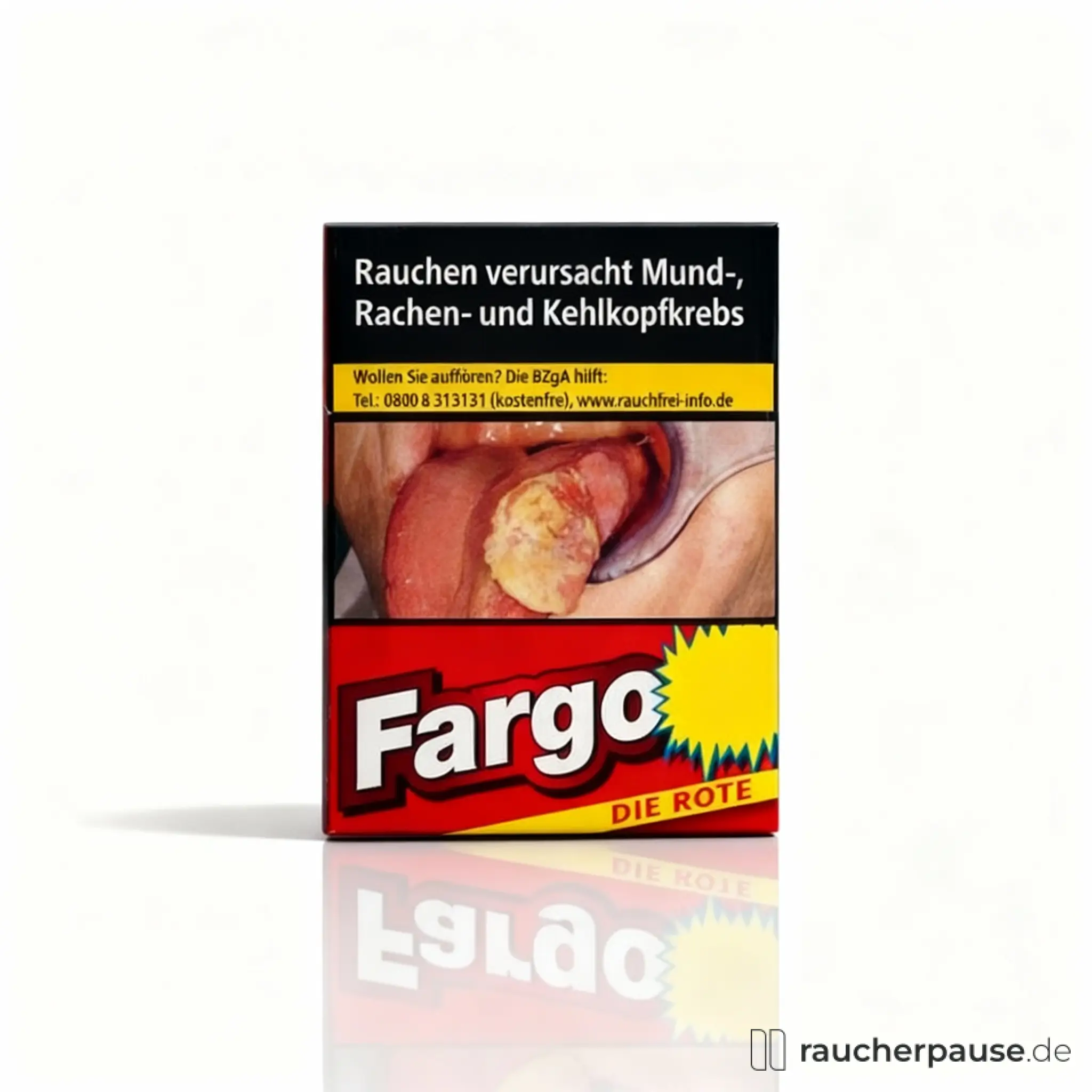 Fargo Die Rote King Size Zigaretten 5XL in roter und schwarzer Verpackung mit großem Logo auf weißem Hintergrund.