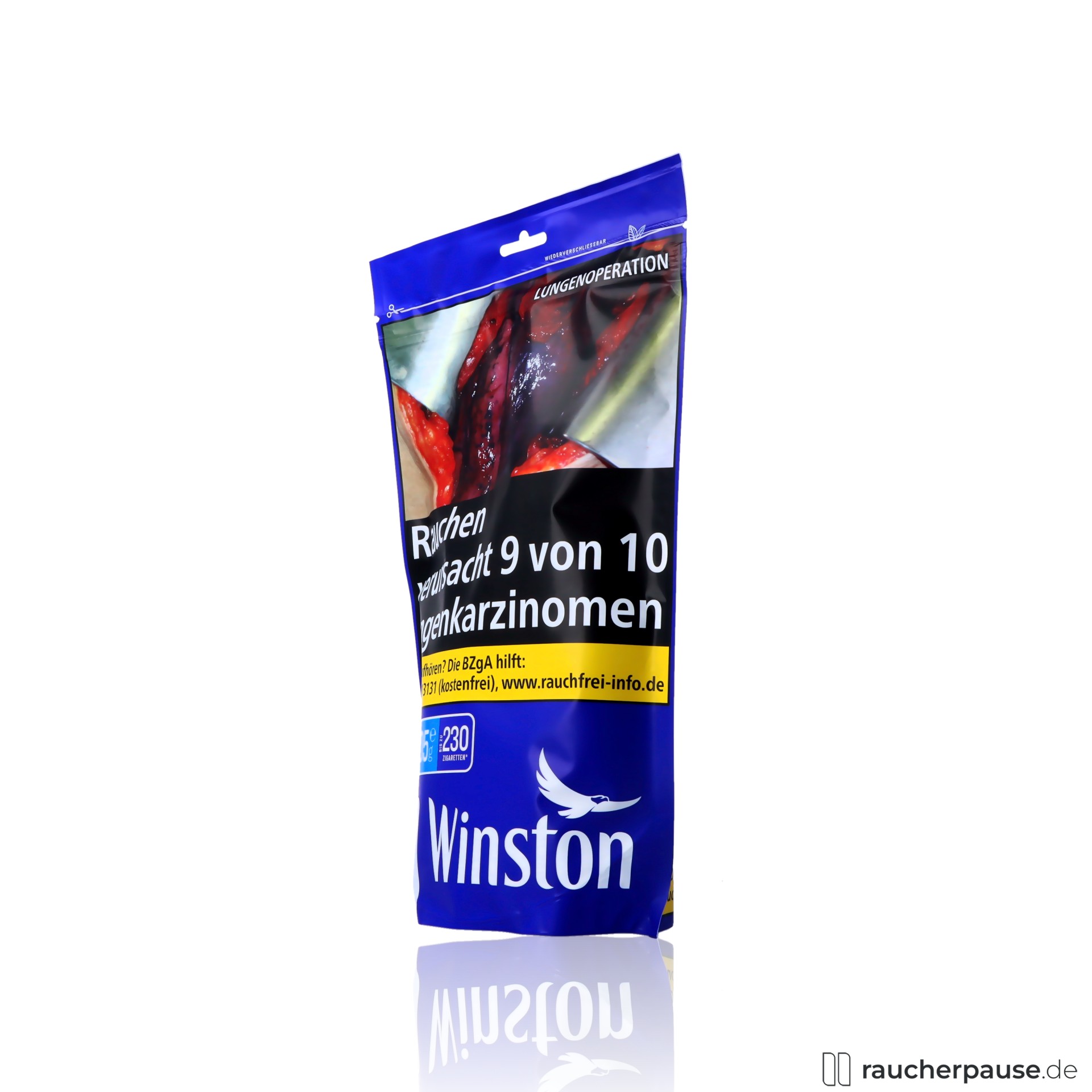 winston blue volumentabak zip beutel sanft wuerzig aroma , packshot hinterseite