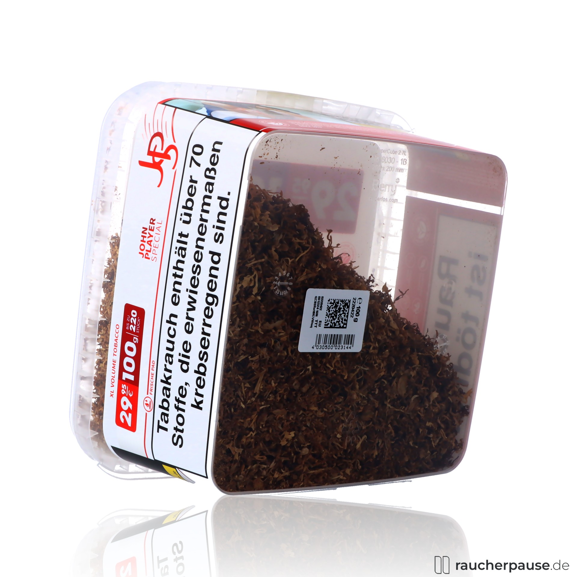 jps red xl volumentabak dose kraeftig wuerzig stopfen drehen , packshot hinterseite