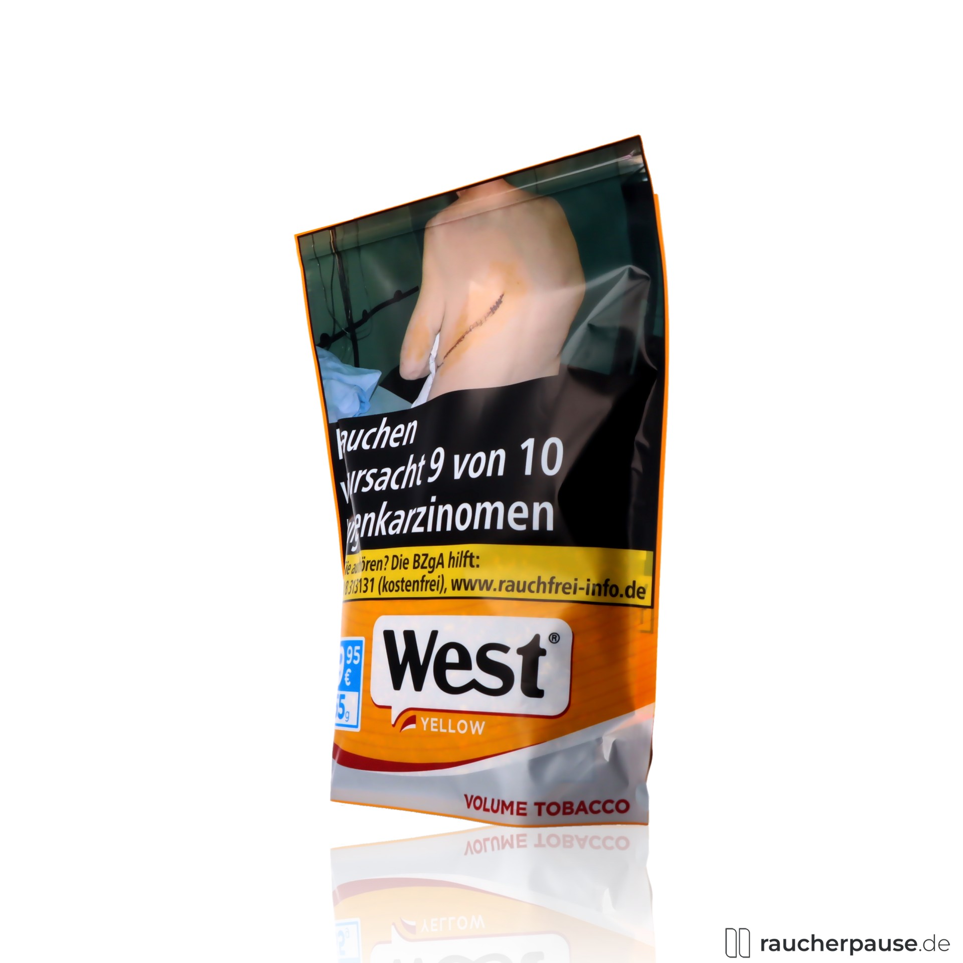 west yellow volumentabak jumbo beutel american blend aromatisch kraeftig , packshot hinterseite