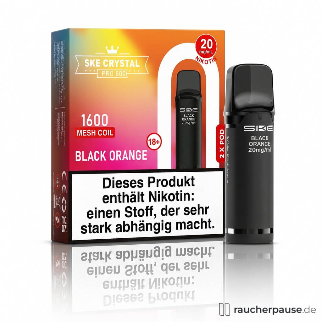SKE Crystal 800 Pro Black Orange Prefilled Pods | 2 Stück | 20 mg/ml Nikotin