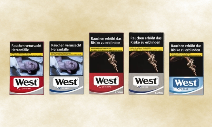 West Tabak Zigaretten Packungen aufgelistet