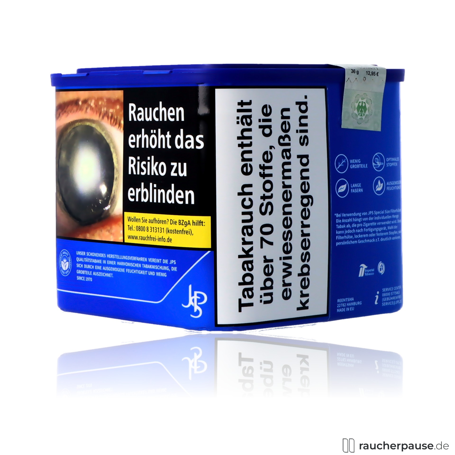 jps blue volumentabak 38g dose american blend mild geschmacksintensiv , packshot vorderseite