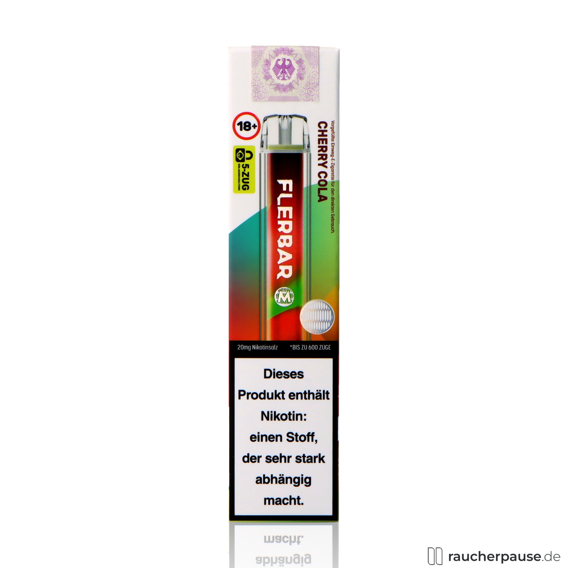 Flerbar Einweg Vape | Cherry Cola | 600 Züge | 20 mg/ml Nikotin | Kirsche & Cola flerbar, flerbar einweg vape cherry cola zuege ml nikotin kirsche cola, packshot vorderseite