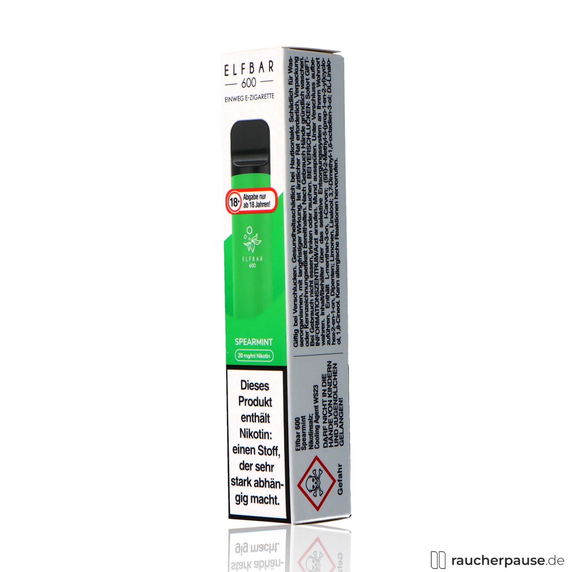 elfbar, elfbar e shisha grape ml nikotin einweg e zigarette spearmint, packshot hinterseite