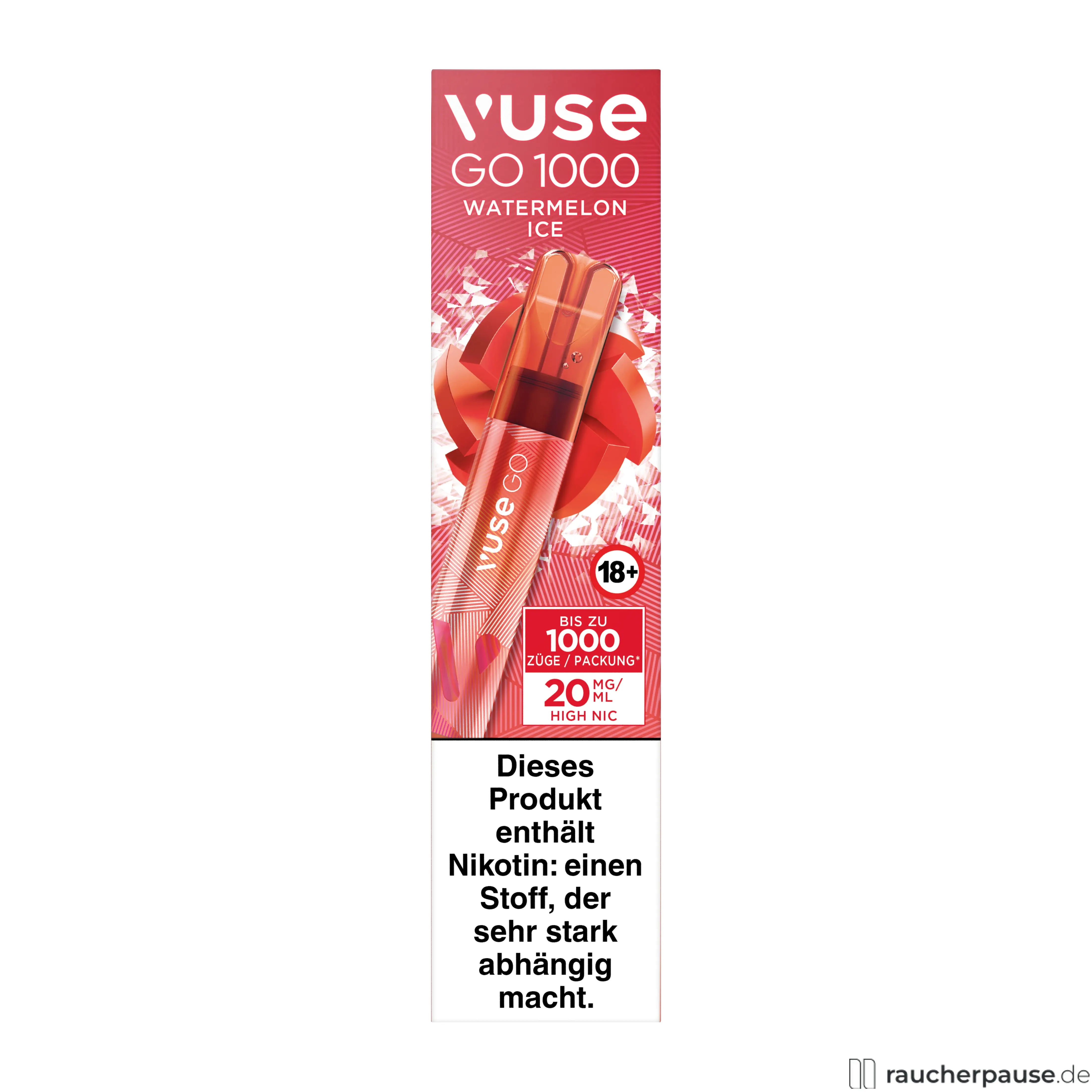 Vuse GO 1000 E-Shisha | Watermelon Ice | 20 mg Nikotin | 1000 Züge | Einweg E-Zigarette
