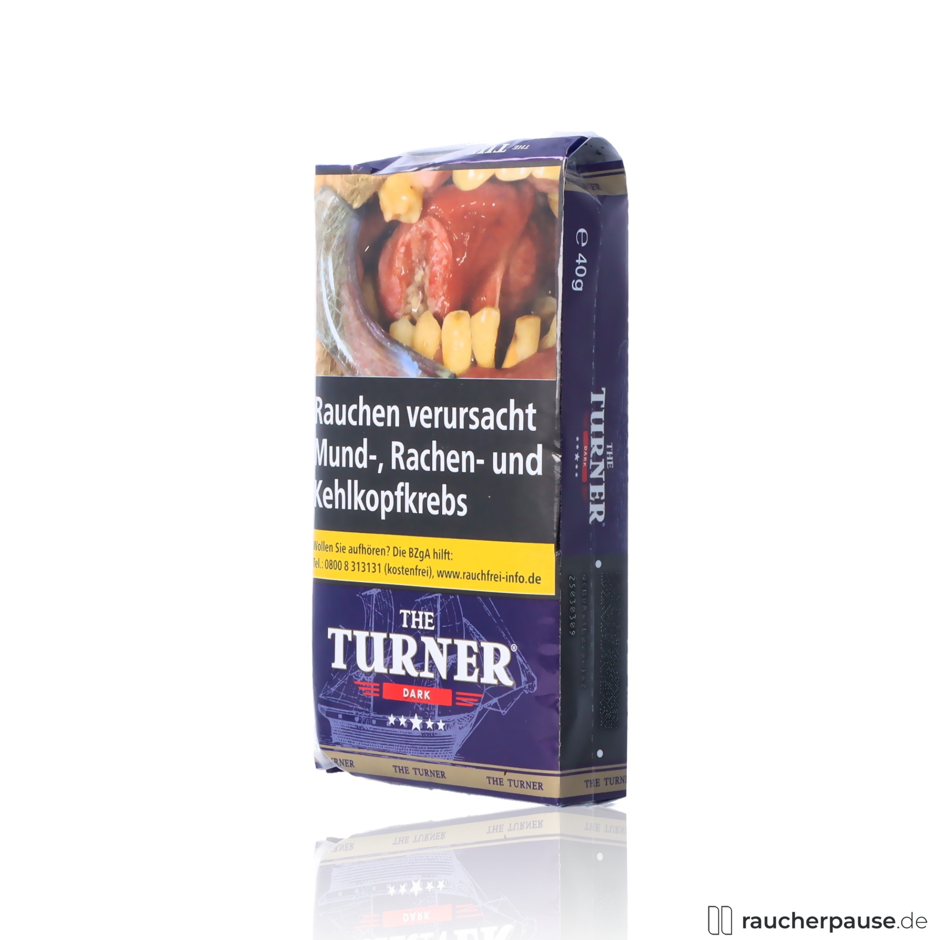 turner dark zigarettentabak 40g pouch feinschnitt stark wuerzig , packshot hinterseite