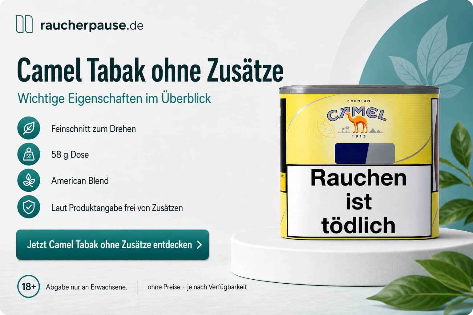 Camel Tabak ohne Zusätze mit Camel Feinschnitt 58 g Dose