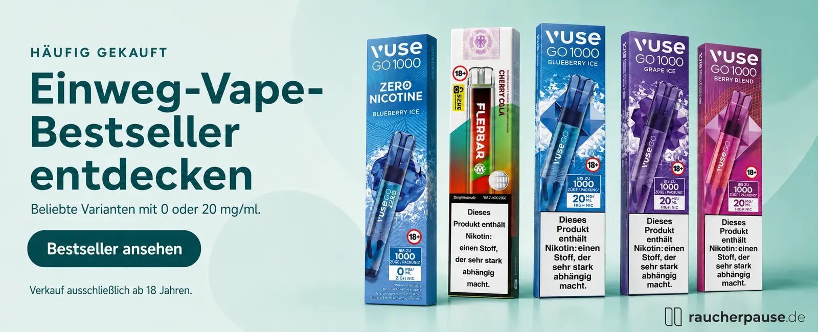 Häufig gekaufte Einweg-Vape-Bestseller von Vuse und Flerbar bei raucherpause.de