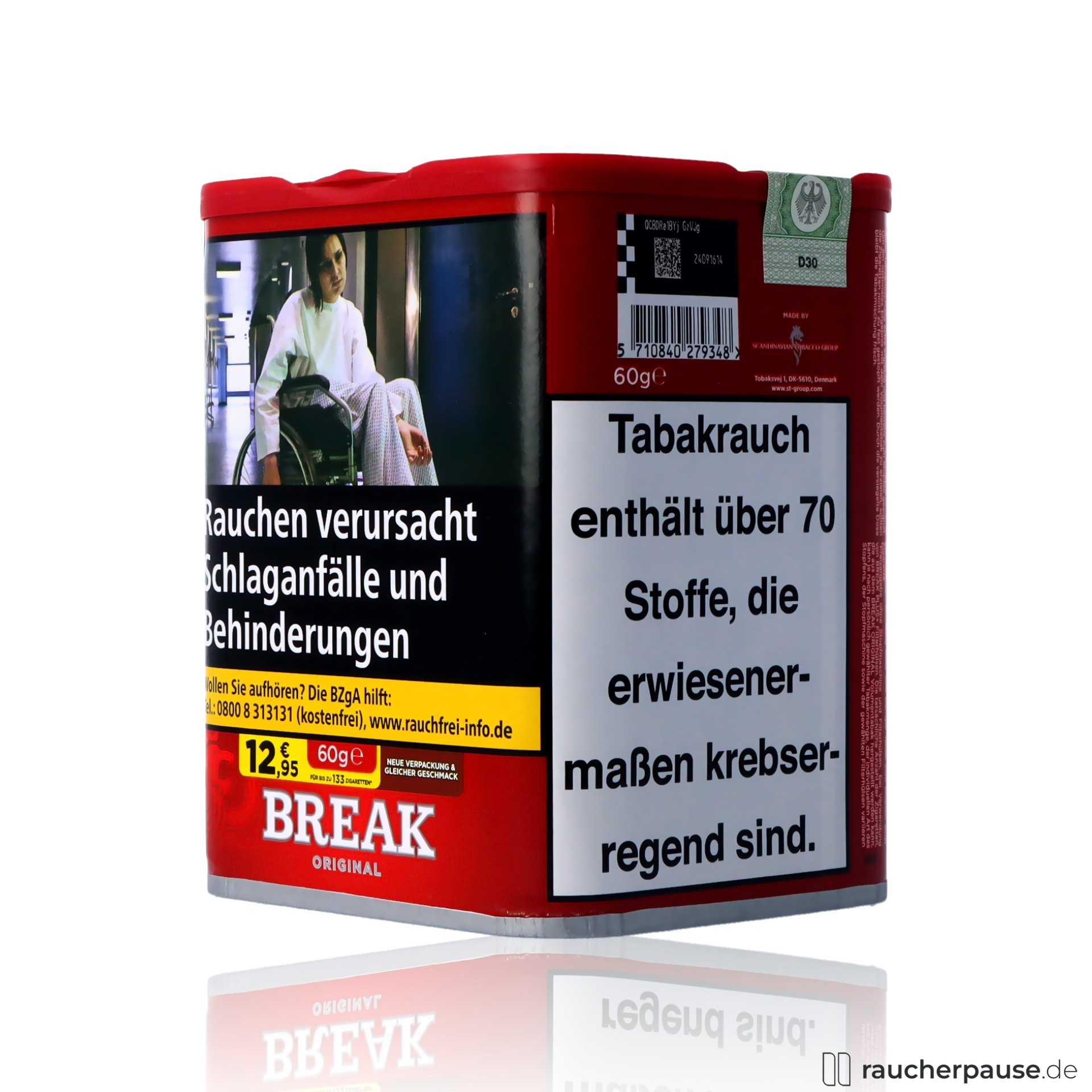 break original rot l tabak 60g dose wuerzig stark ohne zusaetze , packshot hinterseite