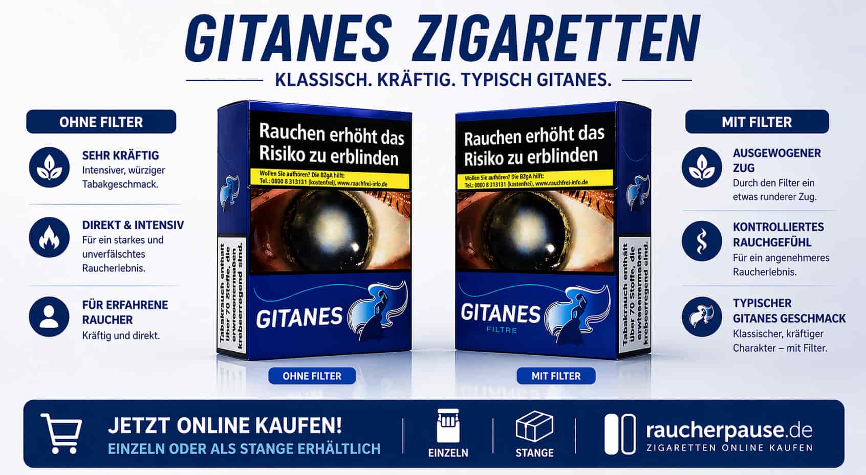 Gitanes Zigaretten kaufen – mit Filter und ohne Filter Varianten im Überblick