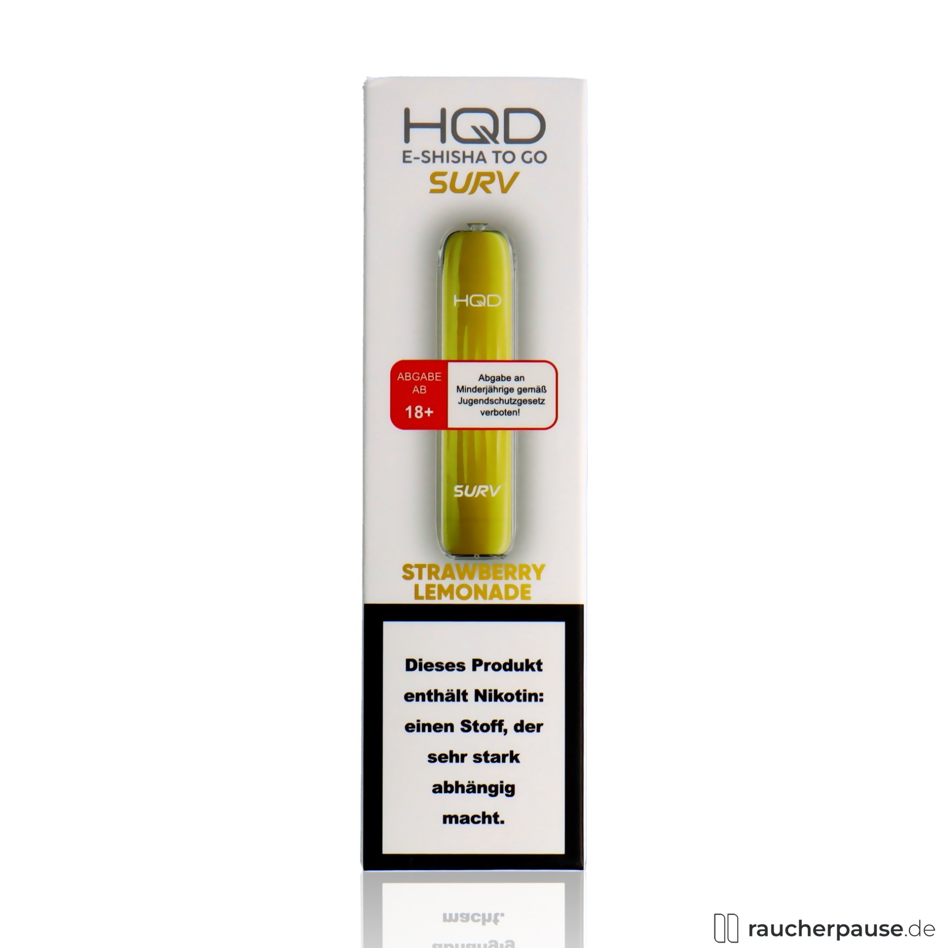 HQD Surv Einweg E-Shisha | Strawberry Lemonade | 18 mg/ml Nikotin | 600 Züge hqd, hqd surv einweg e shisha strawberry lemonade ml nikotin zuege , packshot hinterseite