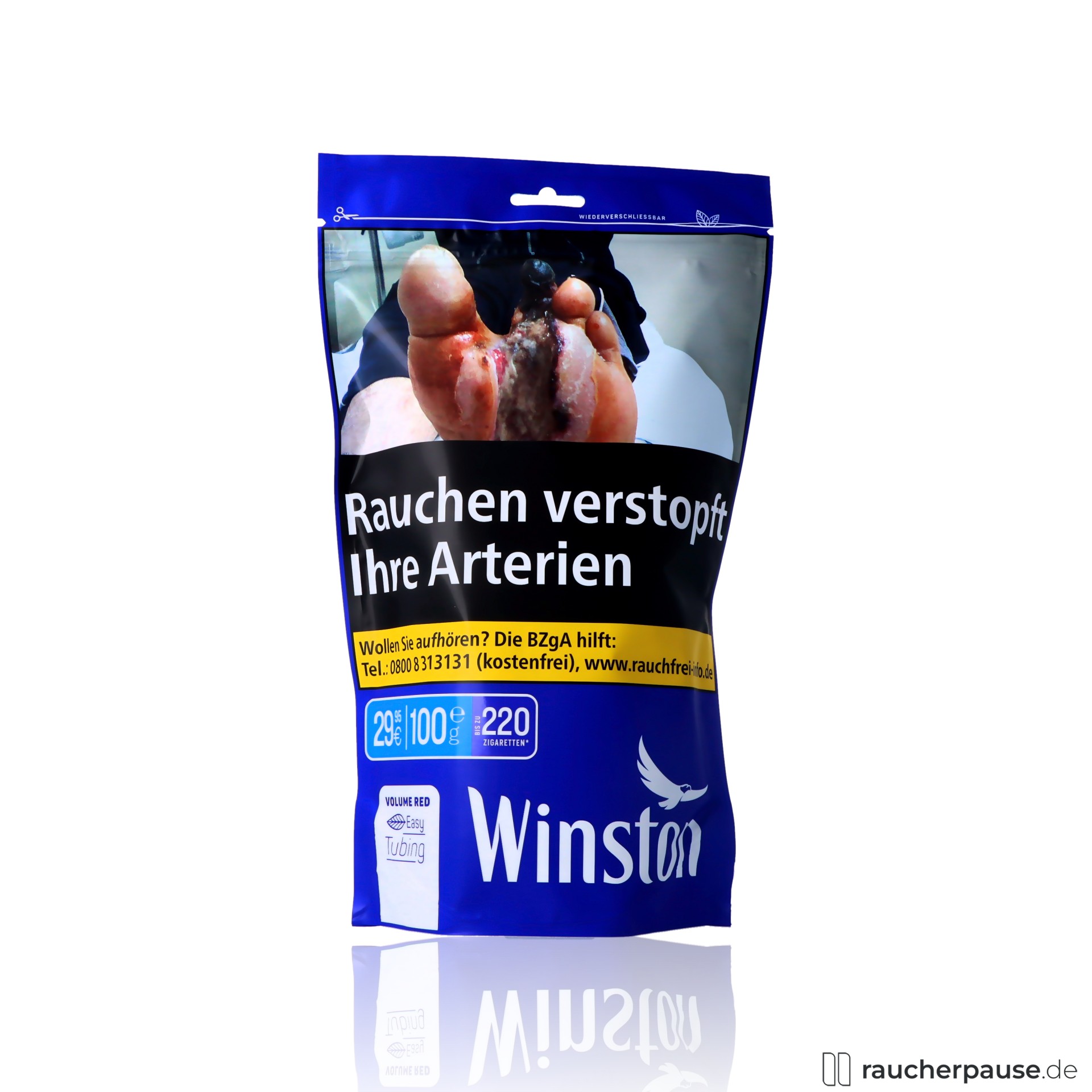 Winston Blue Volumentabak | 100g Zip-Beutel | Sanft & Würzig Aroma