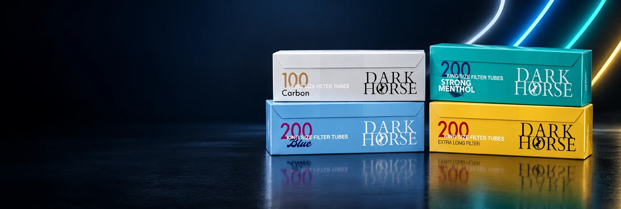 Dark Horse Filterhülsen Sortiment mit Blue, Carbon, Strong Menthol und Extra Long Filter