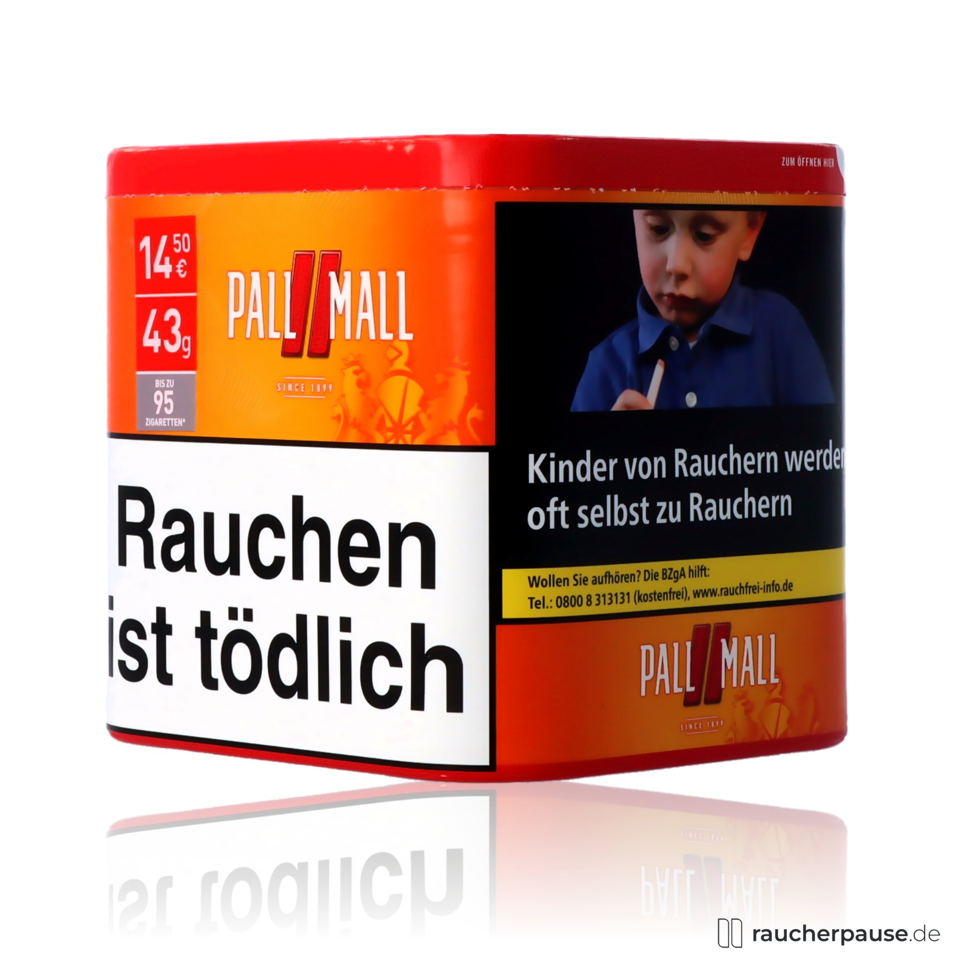 pall mall red volumentabak dose stark american blend , packshot seitlich