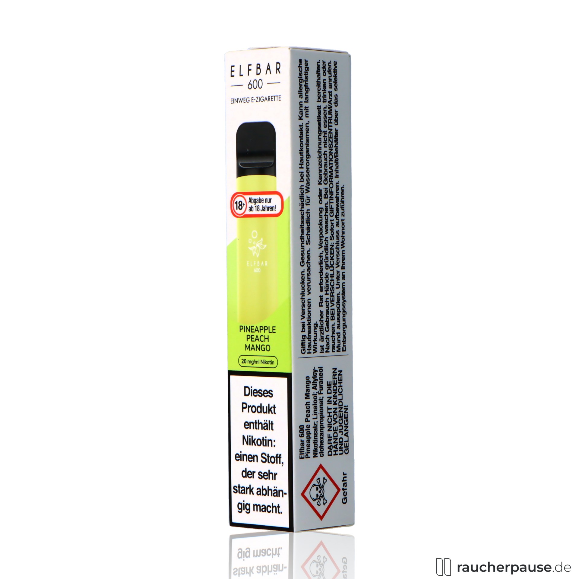 elfbar, elfbar e shisha grape ml nikotin einweg e zigarette pineapple peach , packshot hinterseite