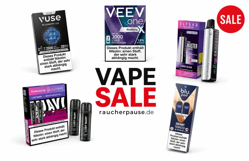 Vape Sale mit Produkten von Vuse, VEEV, ELFBAR, Lost Mary und blu bei raucherpause.de