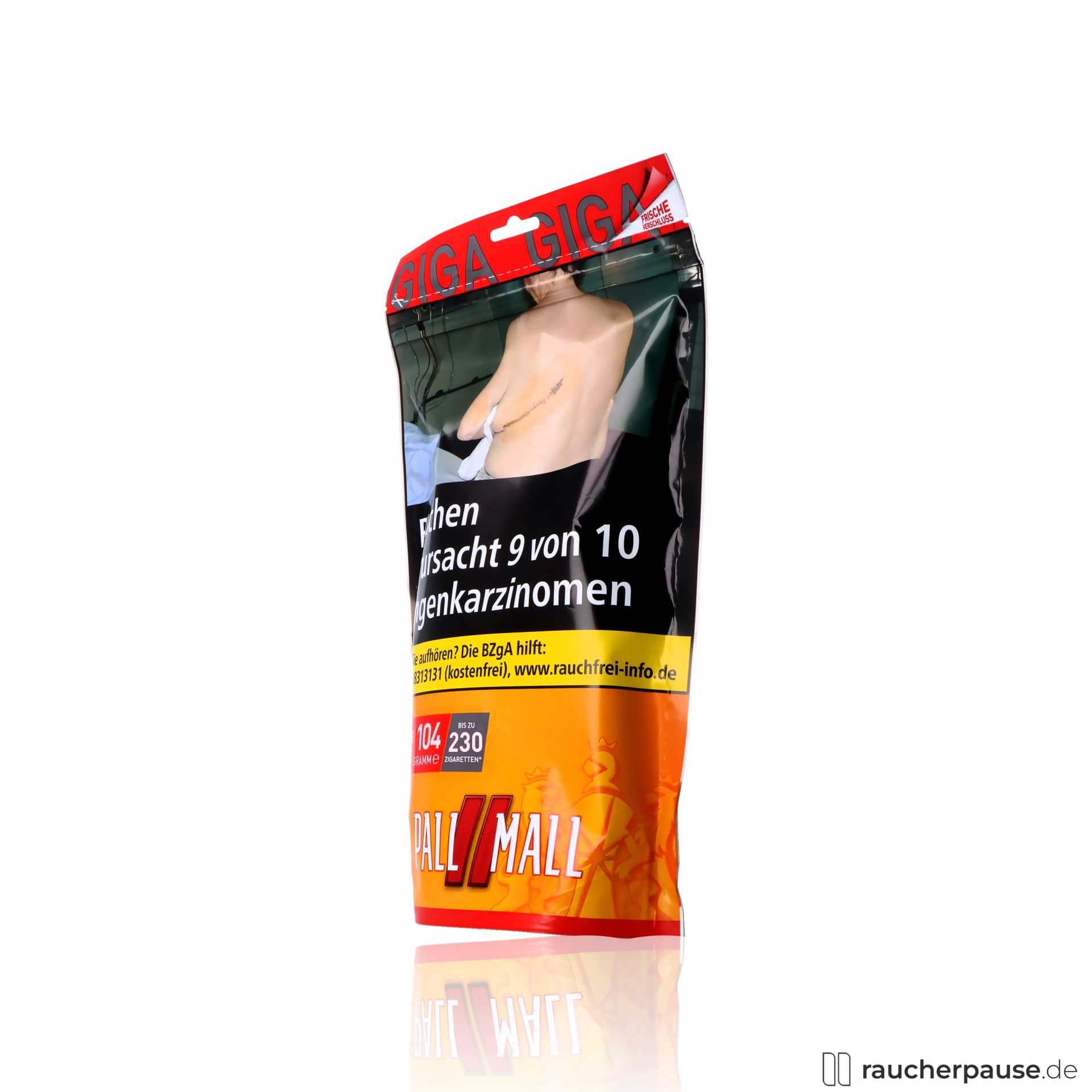 pall mall allround gelb volumentabak giga beutel extra ergiebig stark , packshot seitlich