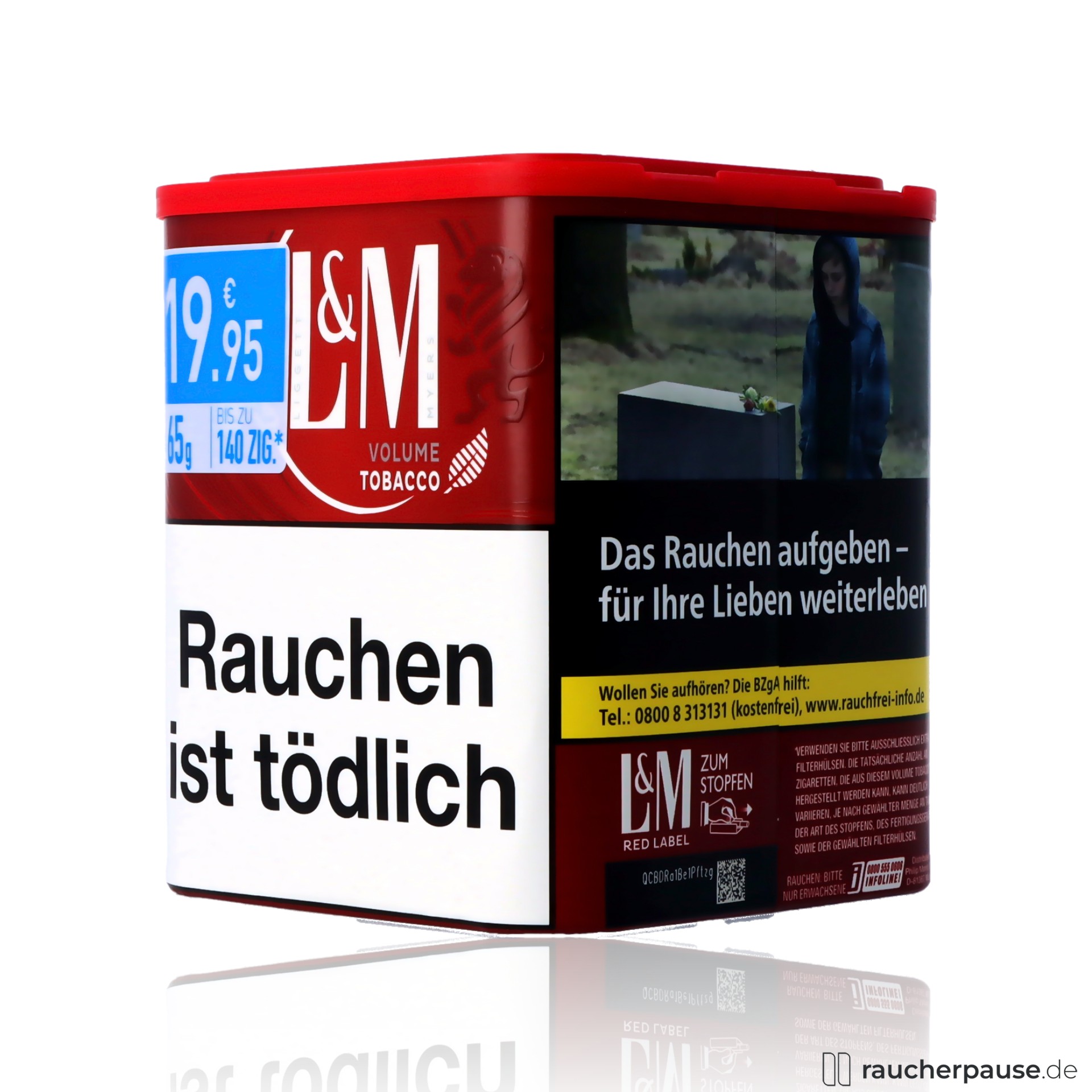 lm red xl volumentabak 65g dose ohne zusaetze wuerziges aroma , packshot vorderseite