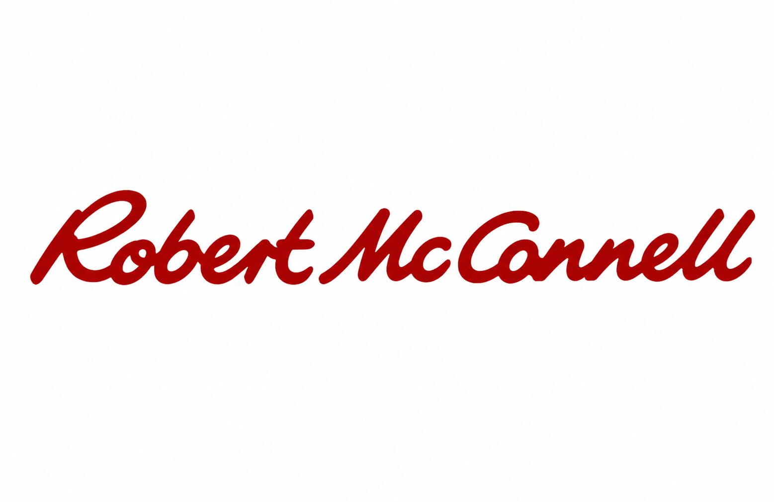 Robert McConnell Logo in roter Schreibschrift auf weißem Hintergrund
