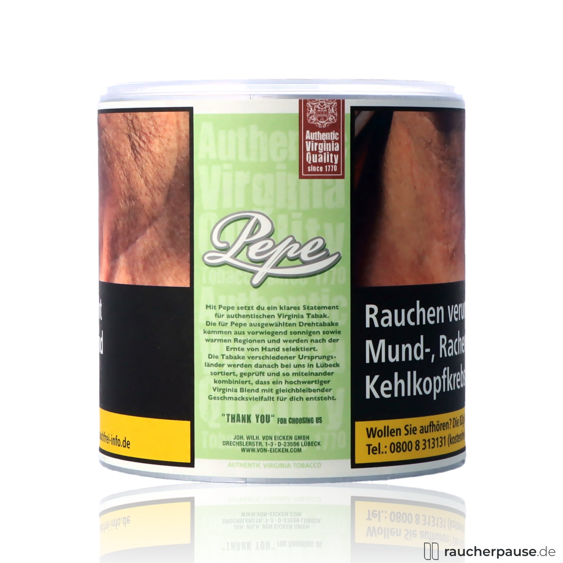 Pepe Bright Green Tabak | 80g Dose | 100% Virginia | Ohne Zusatzstoffe
