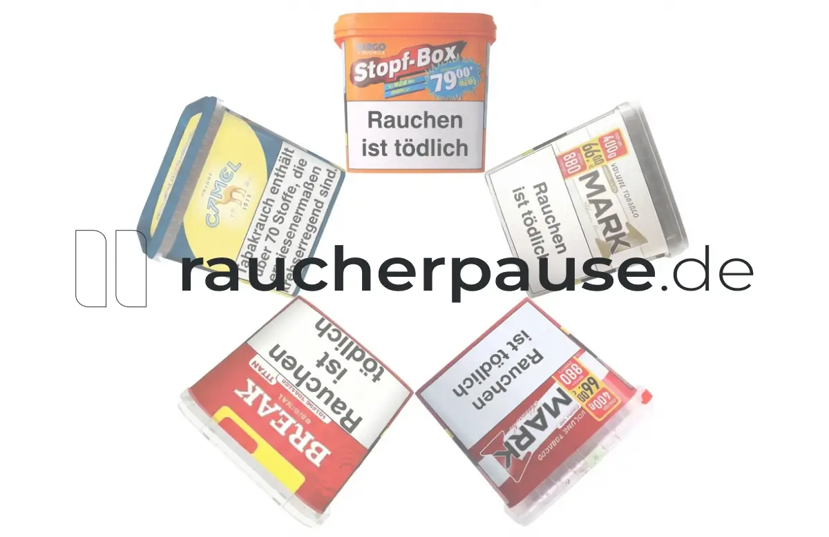 Verschiedenste Tabak Eimer angeordnet auf einem weißen Hintergrund in einer Kreisform