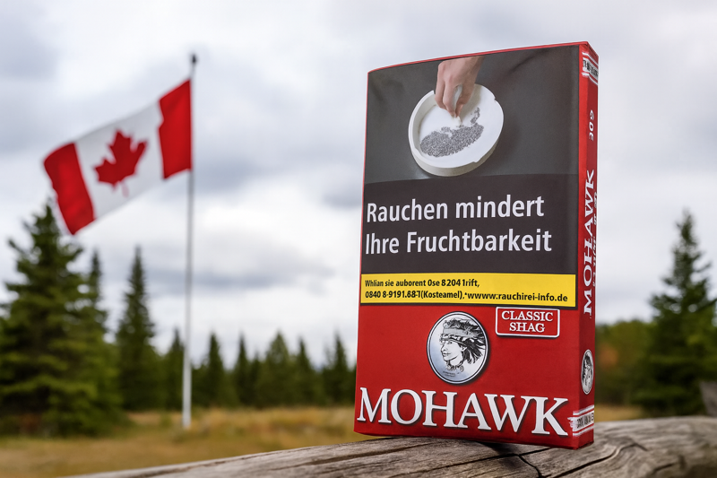 Mohawk Tabak Packung neben der Kanadischen Flagge