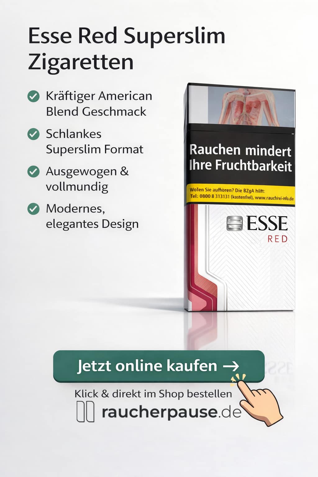 Esse Red Superslim Zigaretten kaufen – kräftiger American Blend im schlanken Superslim Format