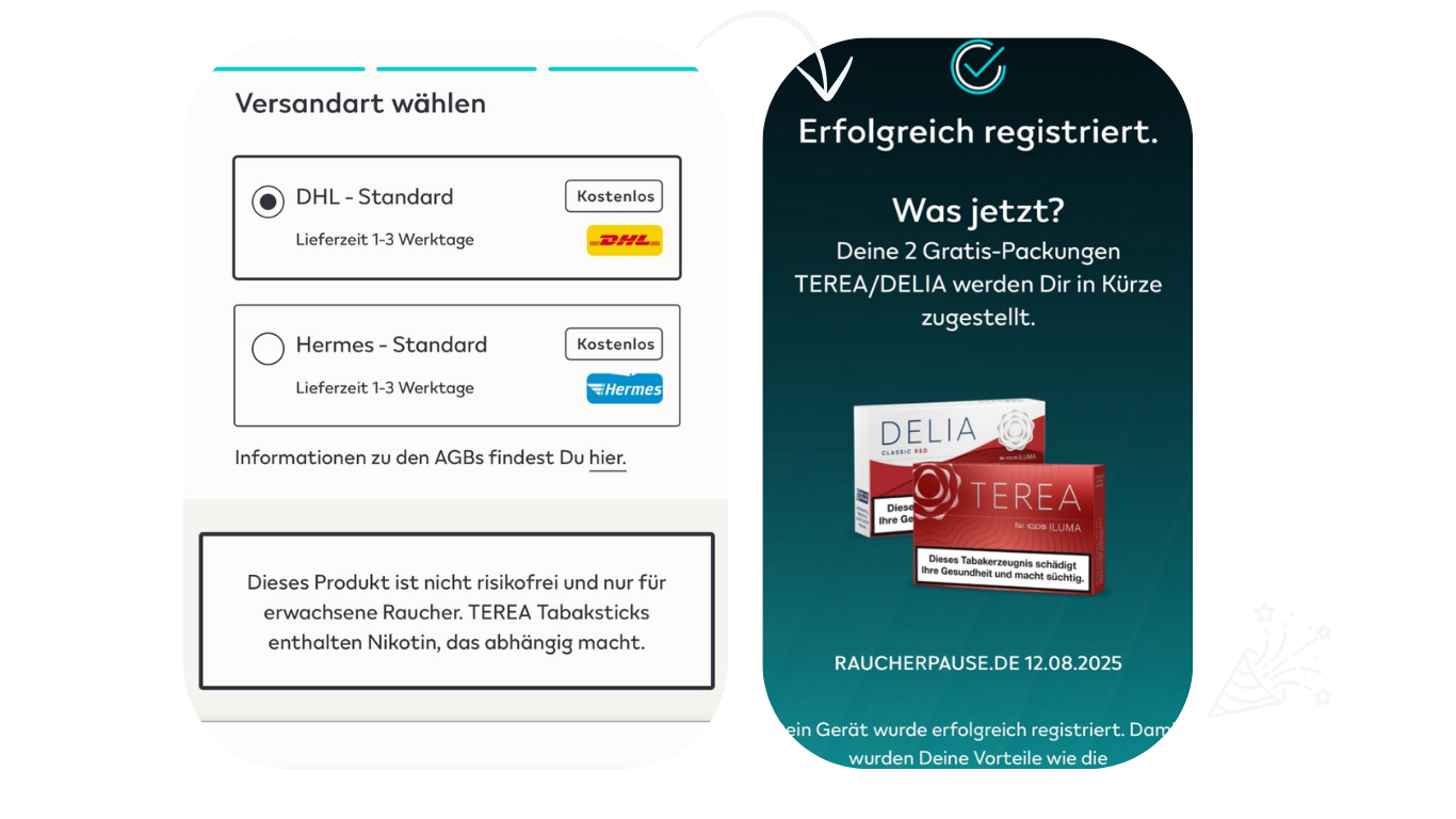 Iqos Registrierung Schritt 4: Versandart auswählen und erfolgreich registrieren