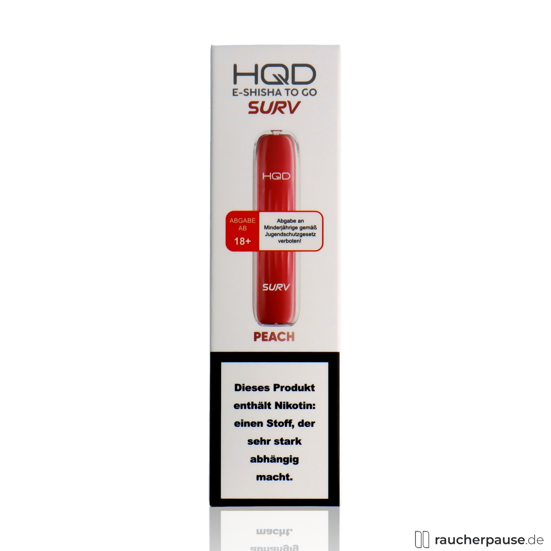 HQD Surv Einweg E-Shisha | Peach Ice | 18 mg/ml Nikotin | 600 Züge hqd, hqd surv einweg e shisha peach ice ml nikotin zuege , packshot seitlich