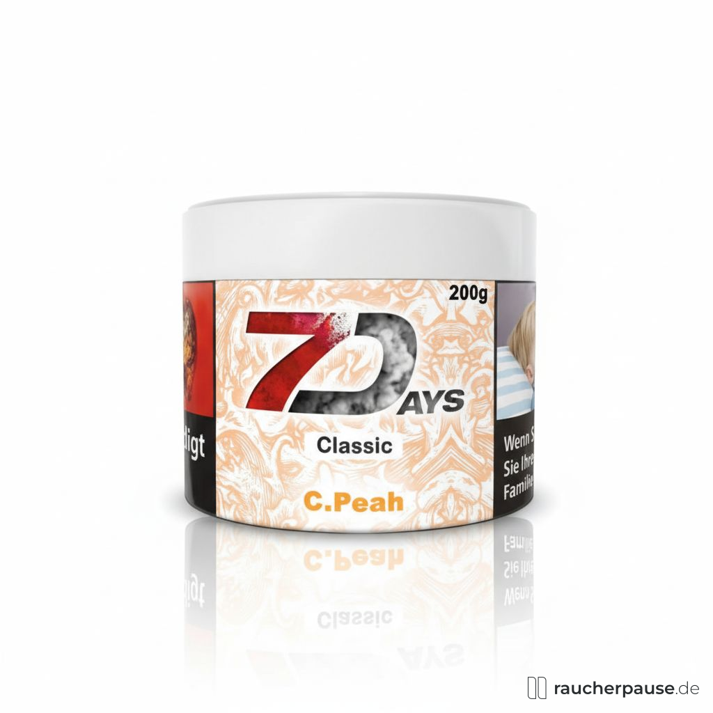 7 Days Shisha Tabak 200g | Cold Peah | Fruchtig-frische Pfirsich-Menthol Mischung | Rauchfertig | Virginia Klasse 1