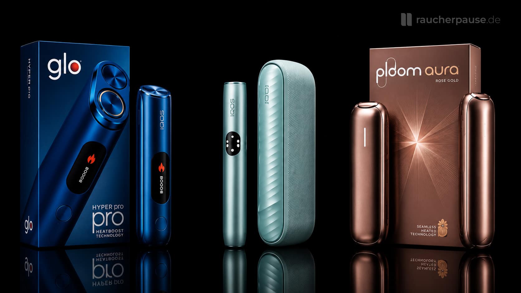 IQOS, Glo und Ploom Tabakerhitzer Geräte im Bannerbild