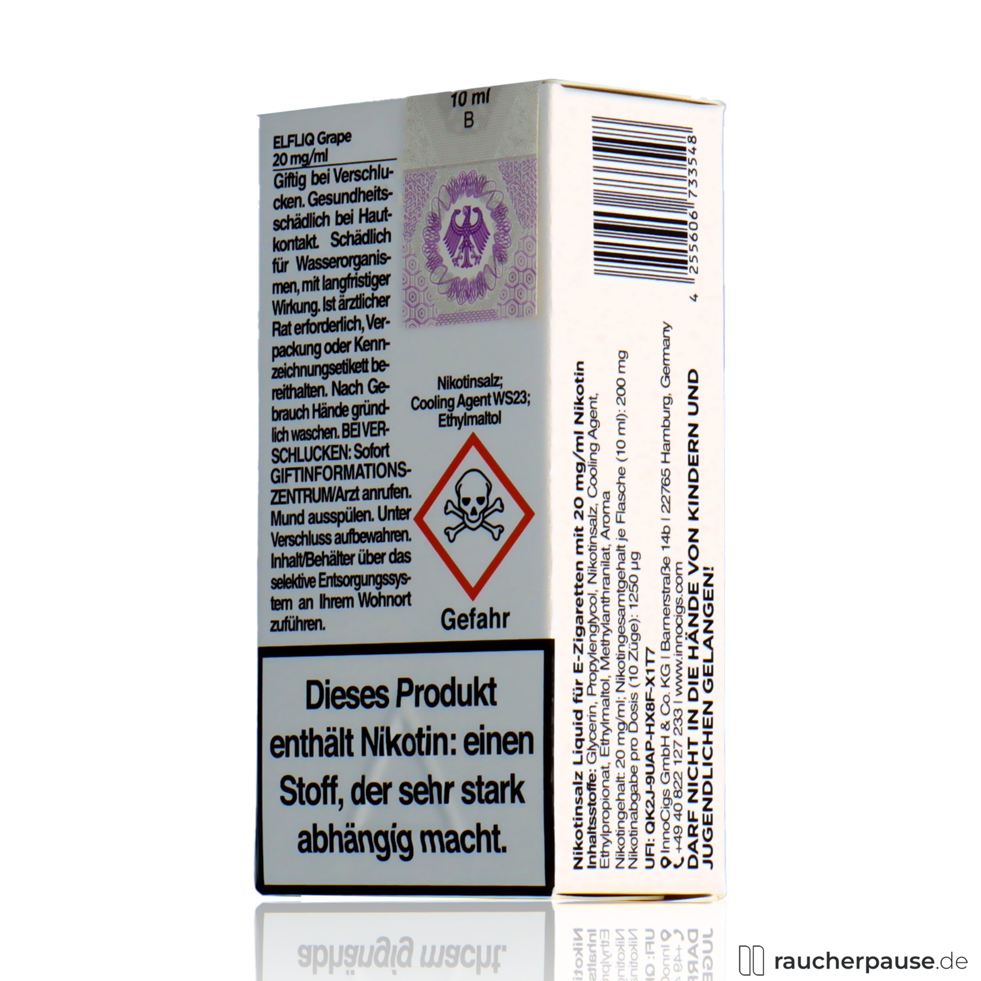 elfbar, elfliq by elf bar nikotinsalz liquid grape ml nikotin , packshot hinterseite