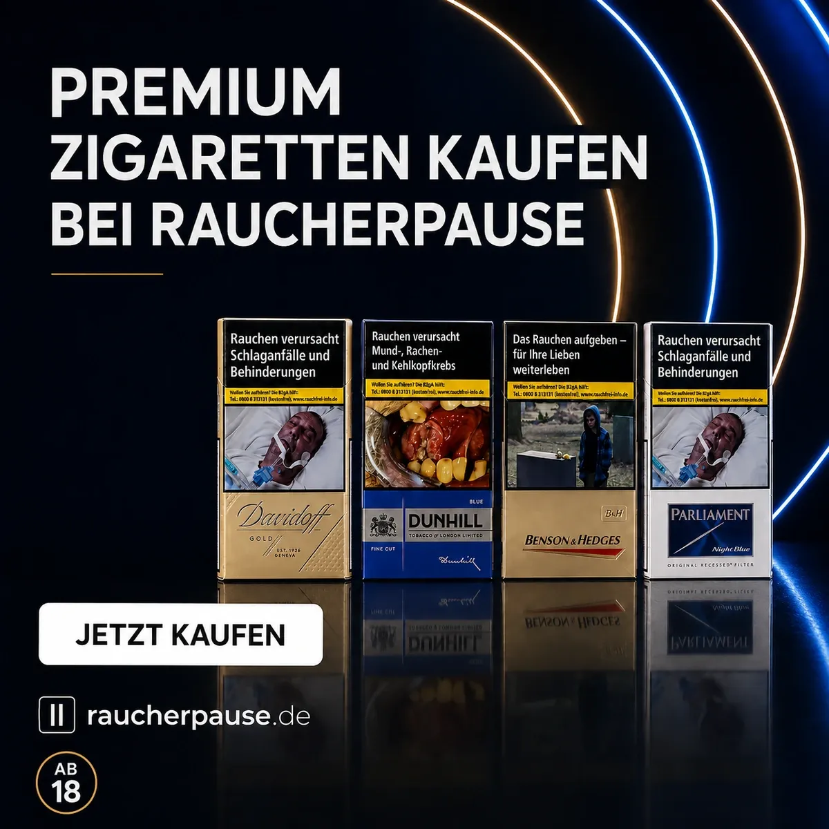 Premium Zigaretten verschiedener Marken im Kaufabschnitt