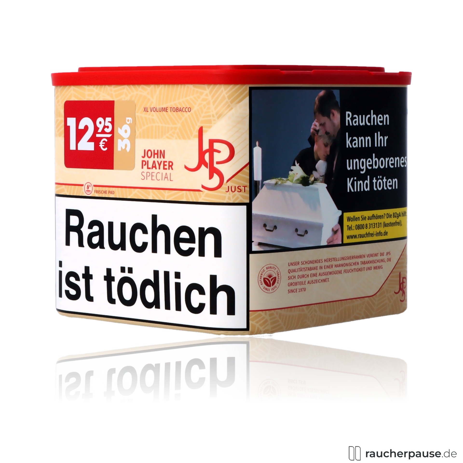 jps just red volumentabak 38g dose american blend ohne zusatzstoffe , packshot vorderseite