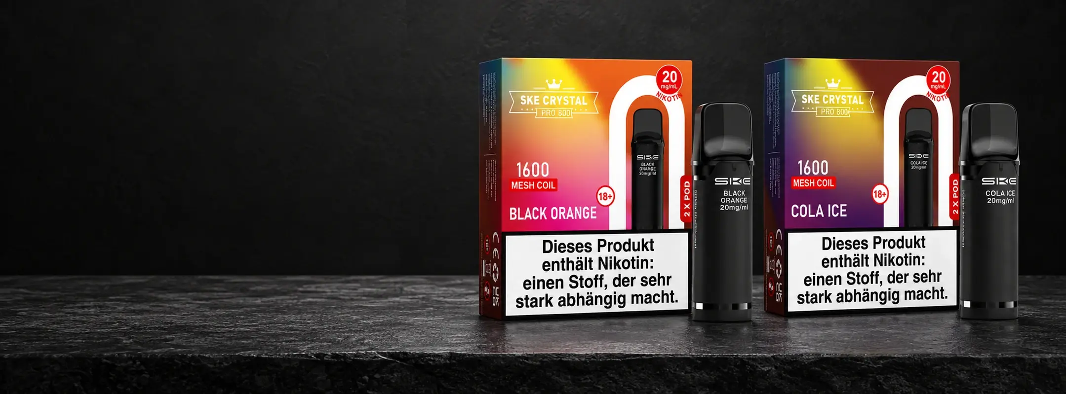 SKE Crystal Pods in den Sorten Black Orange und Cola Ice
