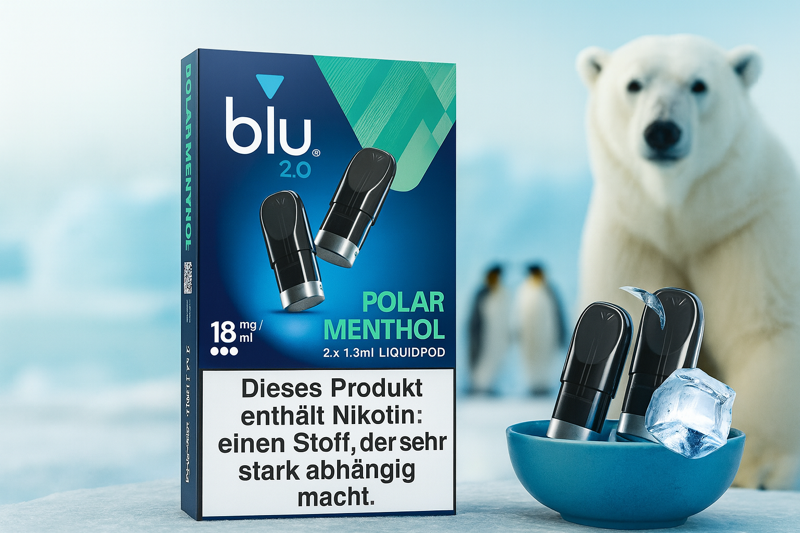 blu 2.0 Vape mit einem Polarbär und Pinguinen im Hintergrund