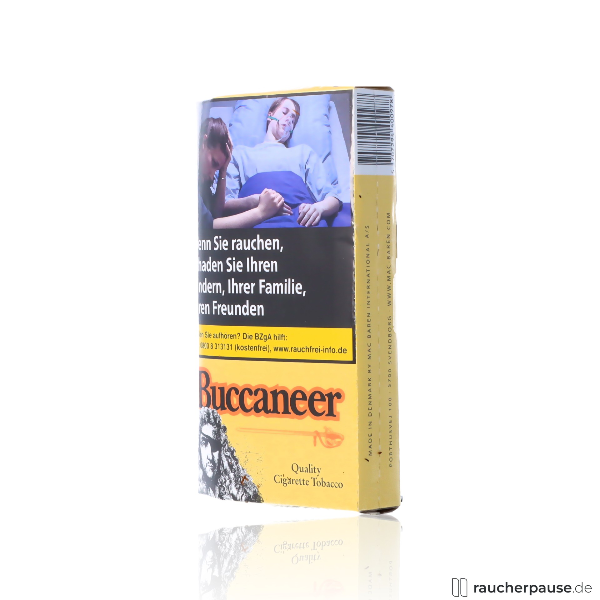 buccaneer zigarettentabak 40g paeckchen aromatisch whisky blend , packshot hinterseite