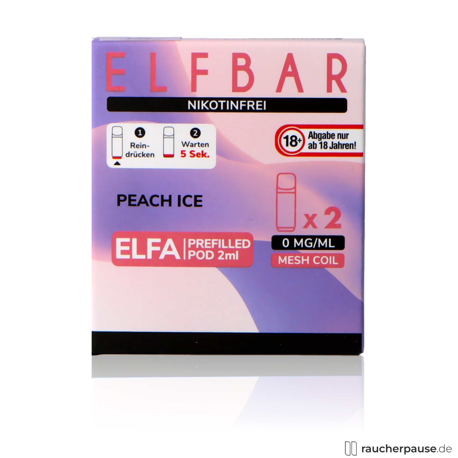 Elf Bar Elfa Prefilled Pods Peach Ice | Nikotinfrei | 2x2ml elfbar, elf bar elfa prefilled pods peach ice nikotinfrei, packshot seitlich