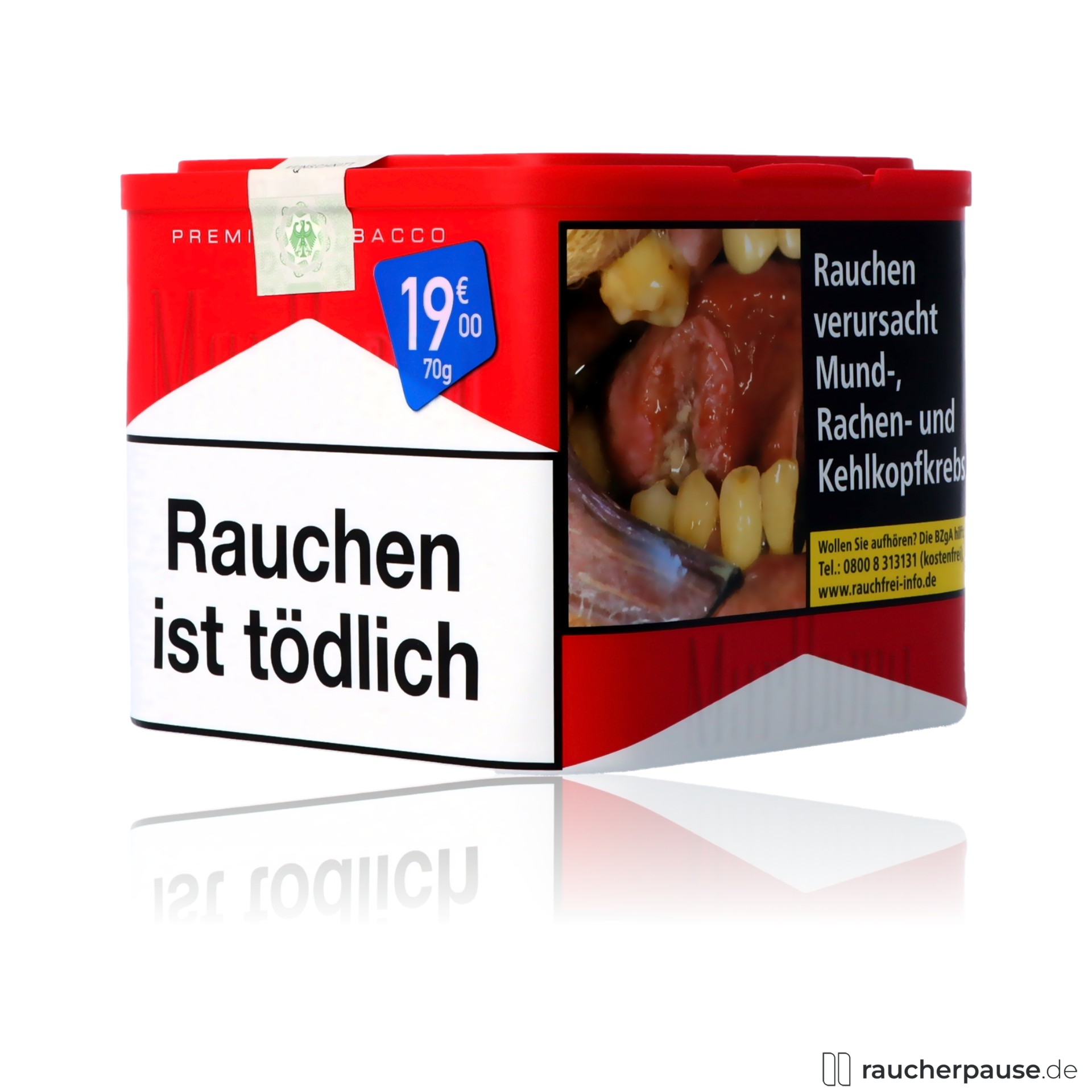 marlboro red feinschnitt 70g dose american blend wuerzig stark , packshot hinterseite
