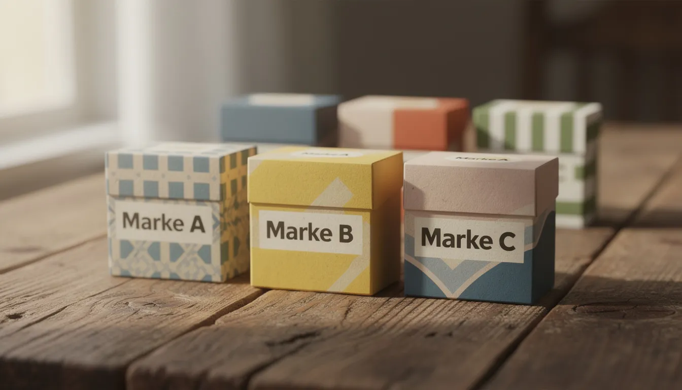 verschiedene modellierte Zigarettenschachteln in verschiedenen Farben und Aufschriften