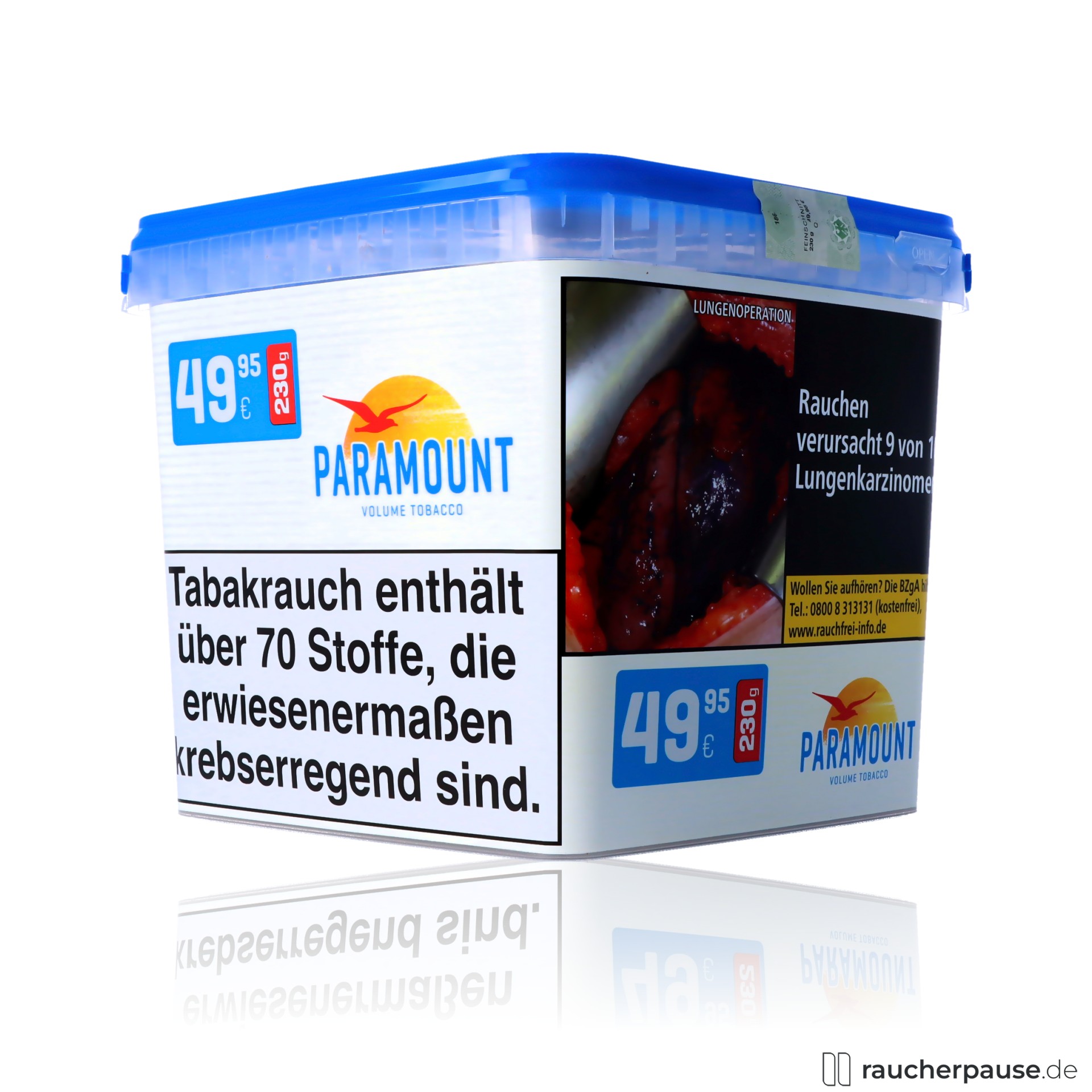 paramount blue volumentabak giga box american blend ergiebig mild , packshot seitlich