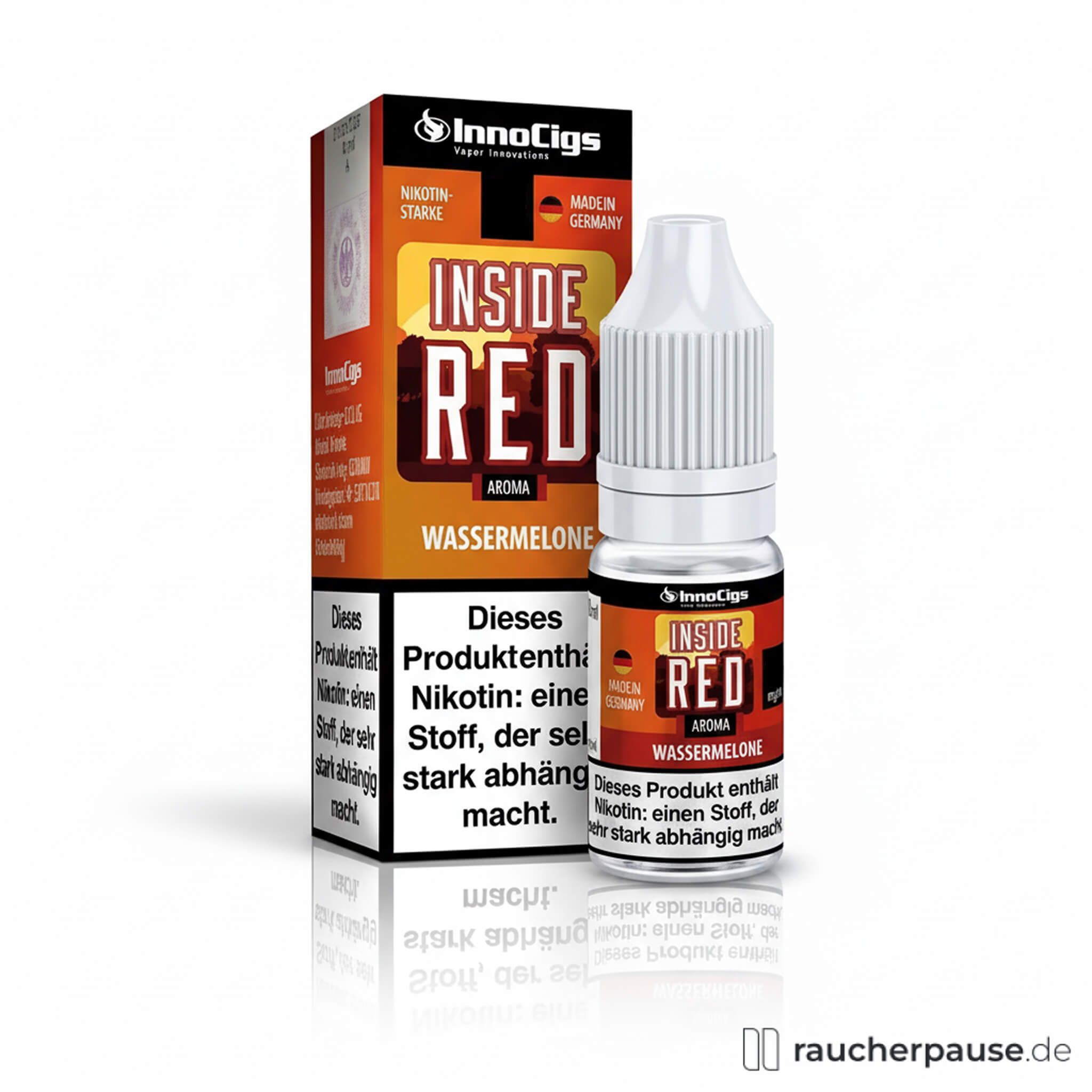 Wassermelonen-Aroma in 10ml-Flasche: InnoCigs Inside Red E-Liquid mit 3mg Nikotin für E-Zigarette und Clearomizer.