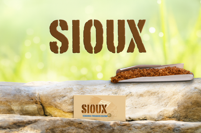 Sioux Tabak Banner auf einem Stein mit grünem Gras im Hintergrund