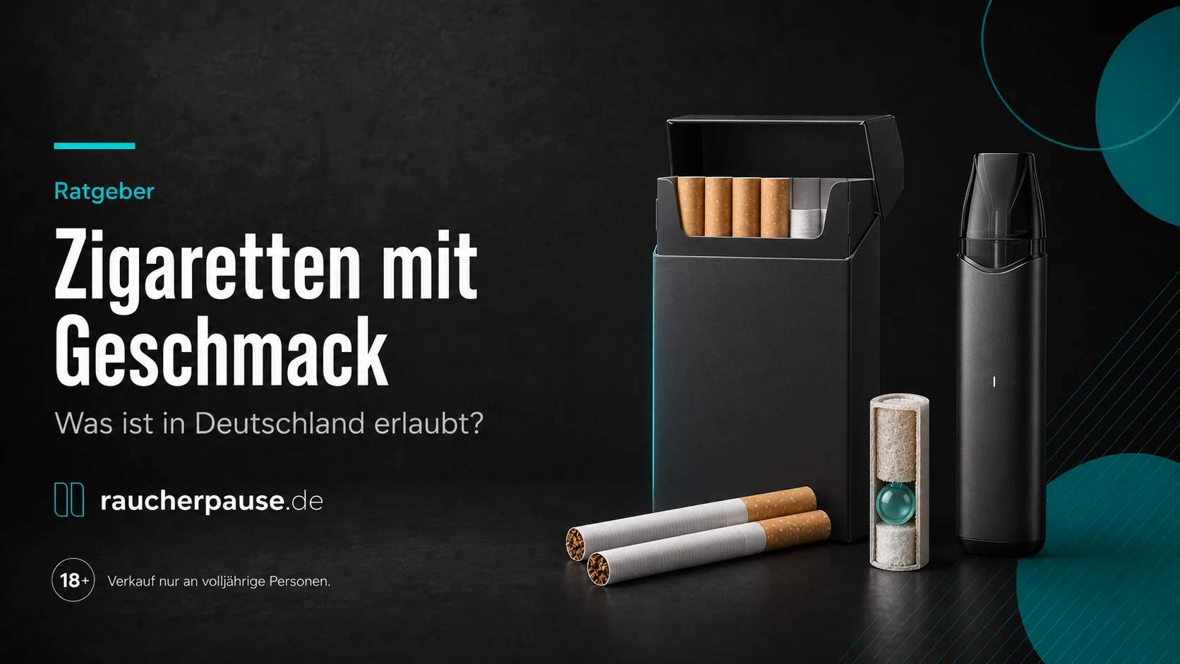 Titelbild zum Ratgeber über Zigaretten mit Geschmack mit Zigaretten, Click-Filter und Vape