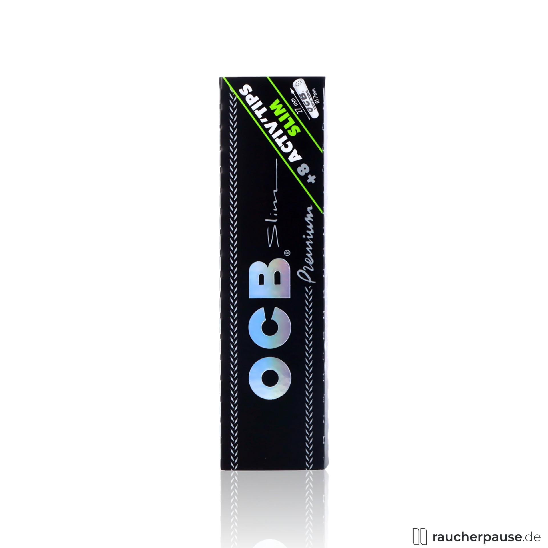 OCB Schwarz Premium Slim | 32 Blatt + 8 Activ Tips Slim | Extra dünnes Drehpapier
