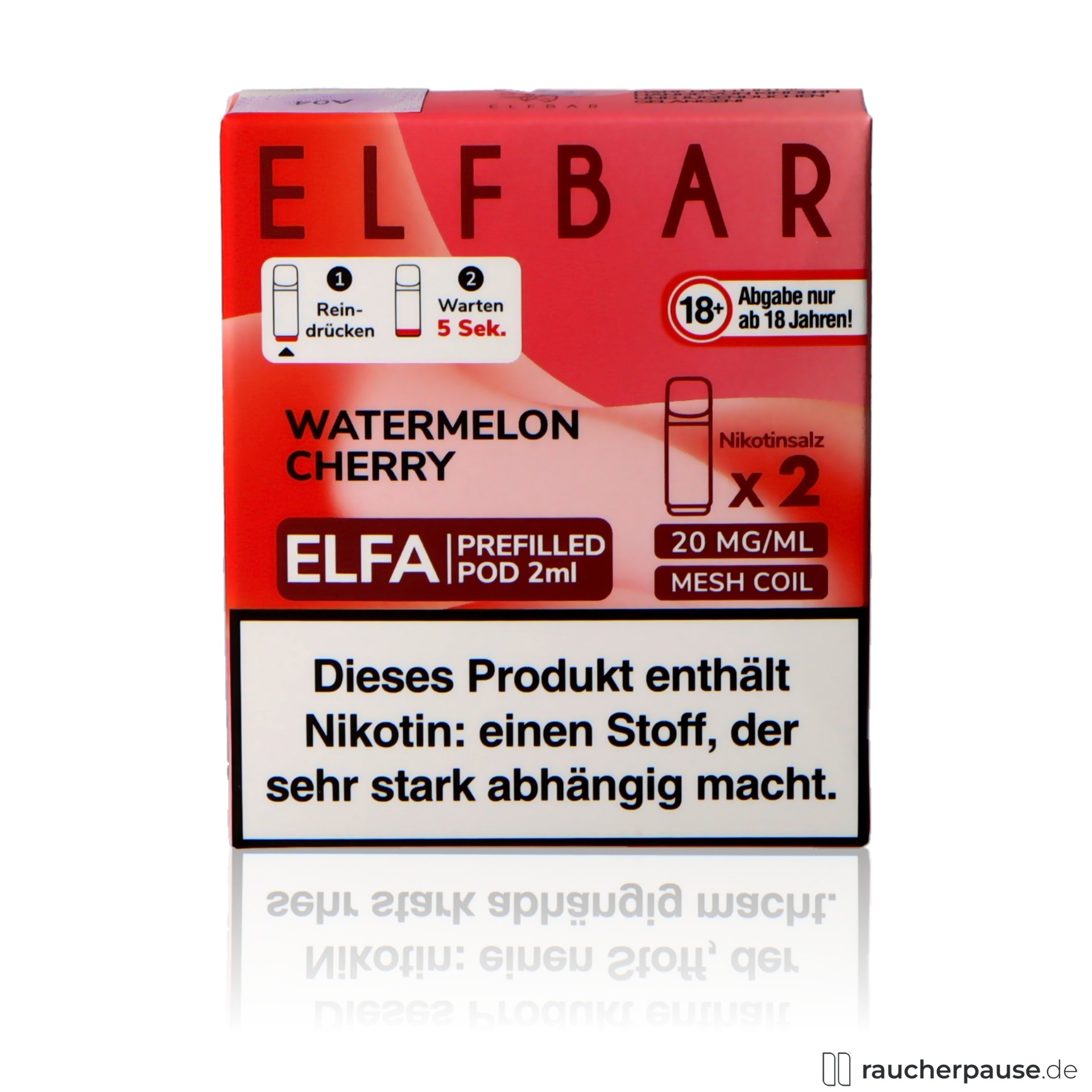 Elf Bar Elfa Prefilled Pods Watermelon Cherry | 20mg/ml Nikotin | 2x2ml elfbar, elf bar elfa prefilled pods watermelon cherry ml nikotin, packshot vorderseite