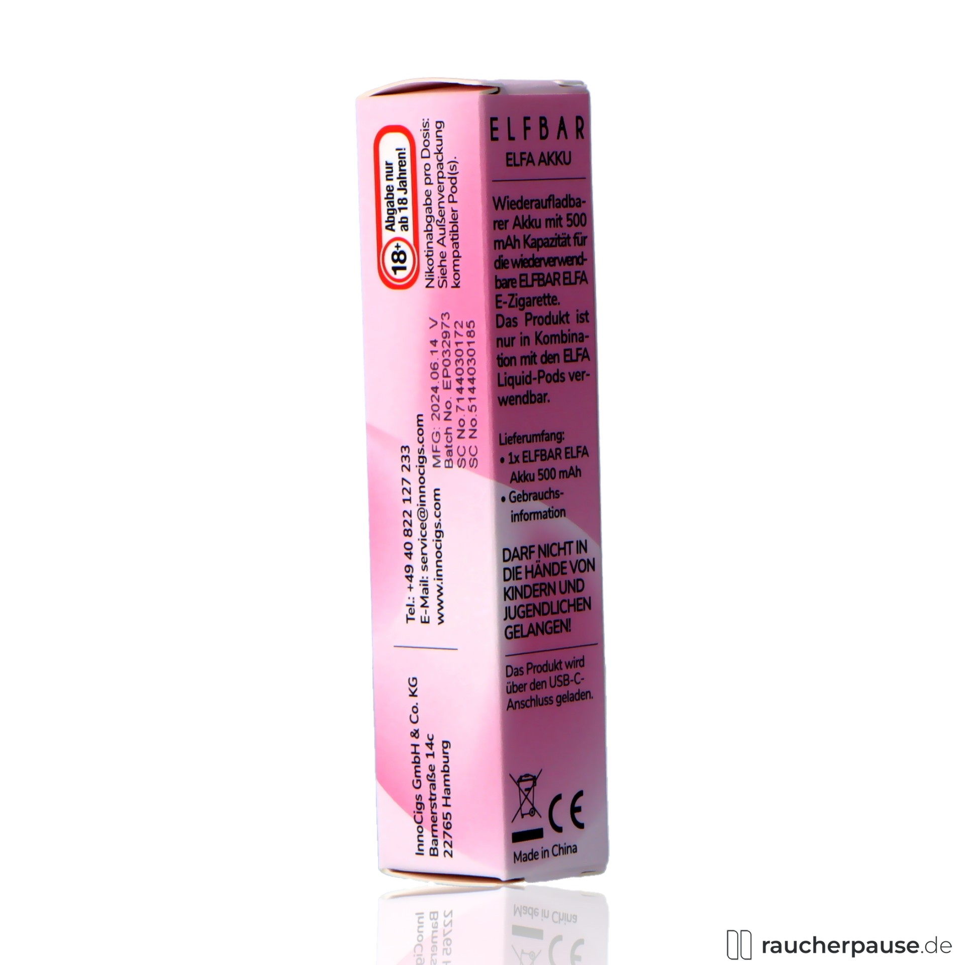 elfbar, elf bar elfa traeger aurora pink e zigaretten system, packshot vorderseite