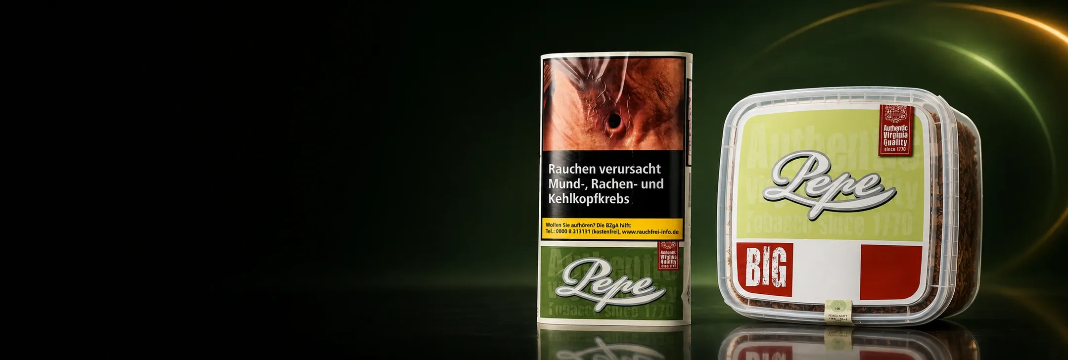 Pepe Tabak Sortiment mit Fine Green, Bright Green, Rich Green und Dark Green