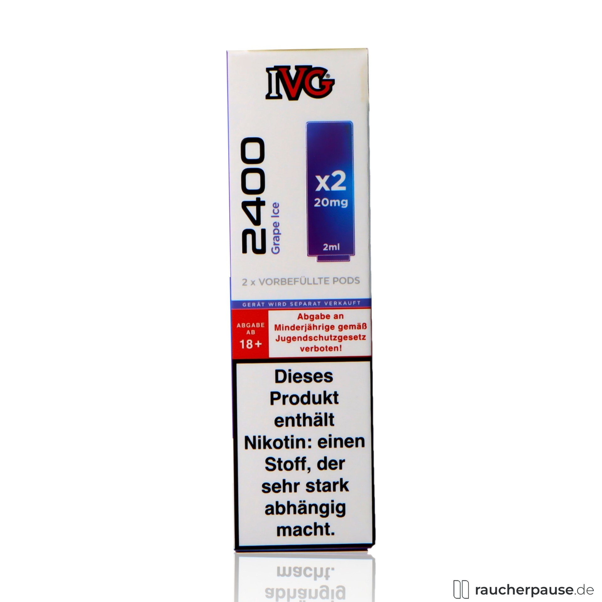 IVG 2400 Prefilled Pods Grape Ice | 20 mg/ml Nikotin | 2x2ml | Traube & Ice ivg, ivg prefilled pods grape ice ml nikotin traube ice , packshot seitlich